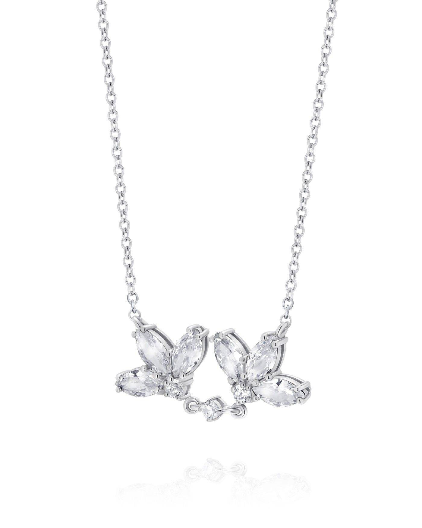 Flower Necklace Fiore with white zircons  - 3
