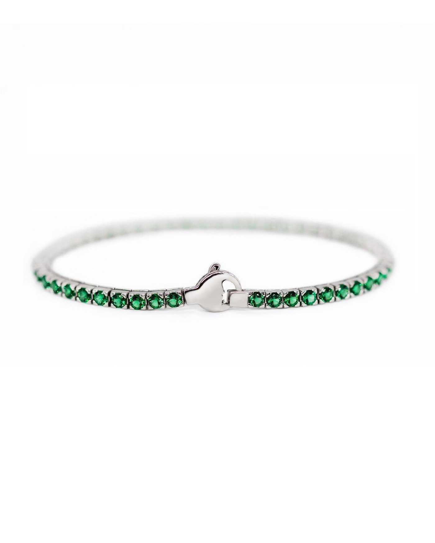 Bracciale tennis in argento rodiato con zirconi verdi  - 1