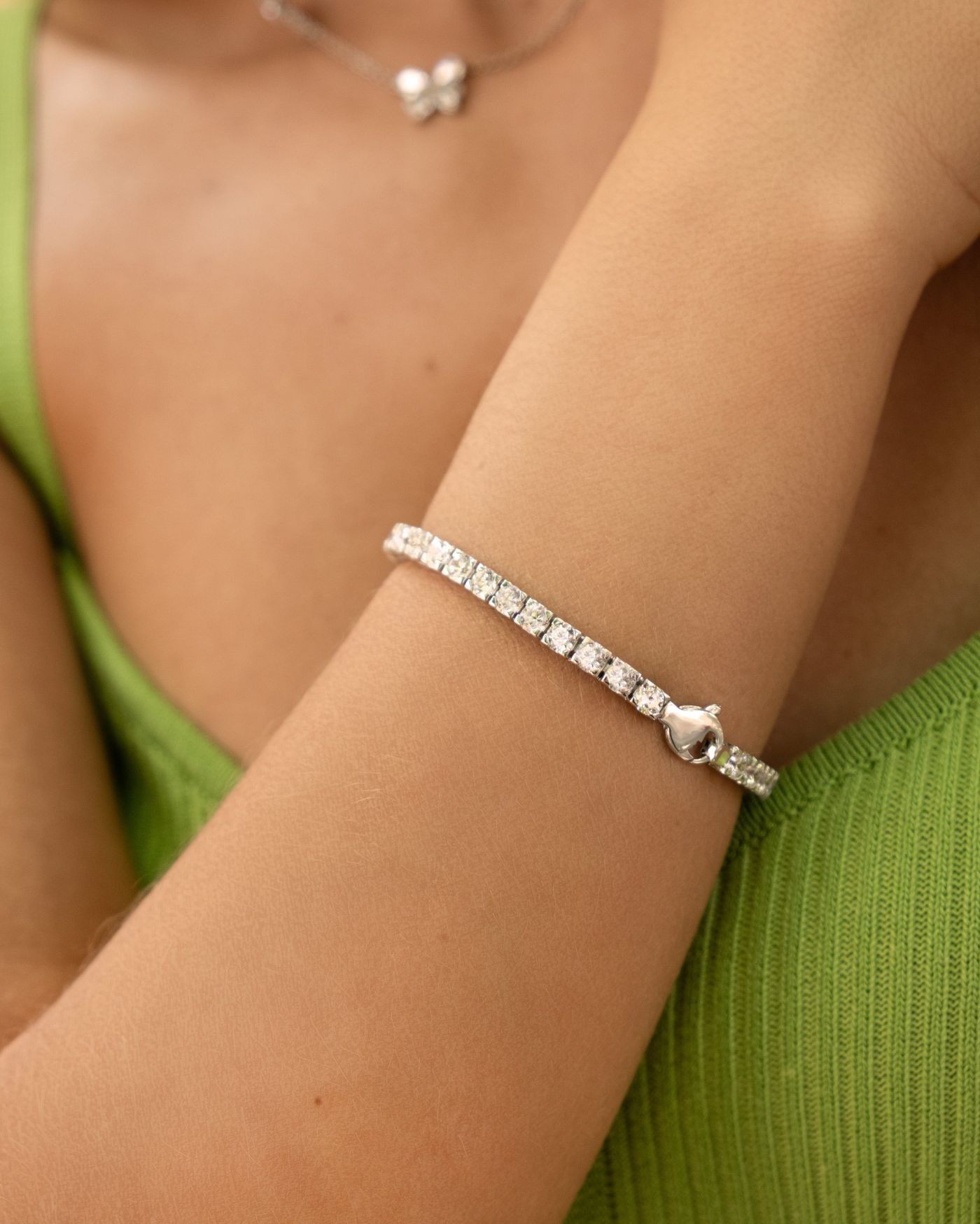 Tennisarmband aus rhodiniertem Silber mit 4mm weißen Zirkonen  - 4