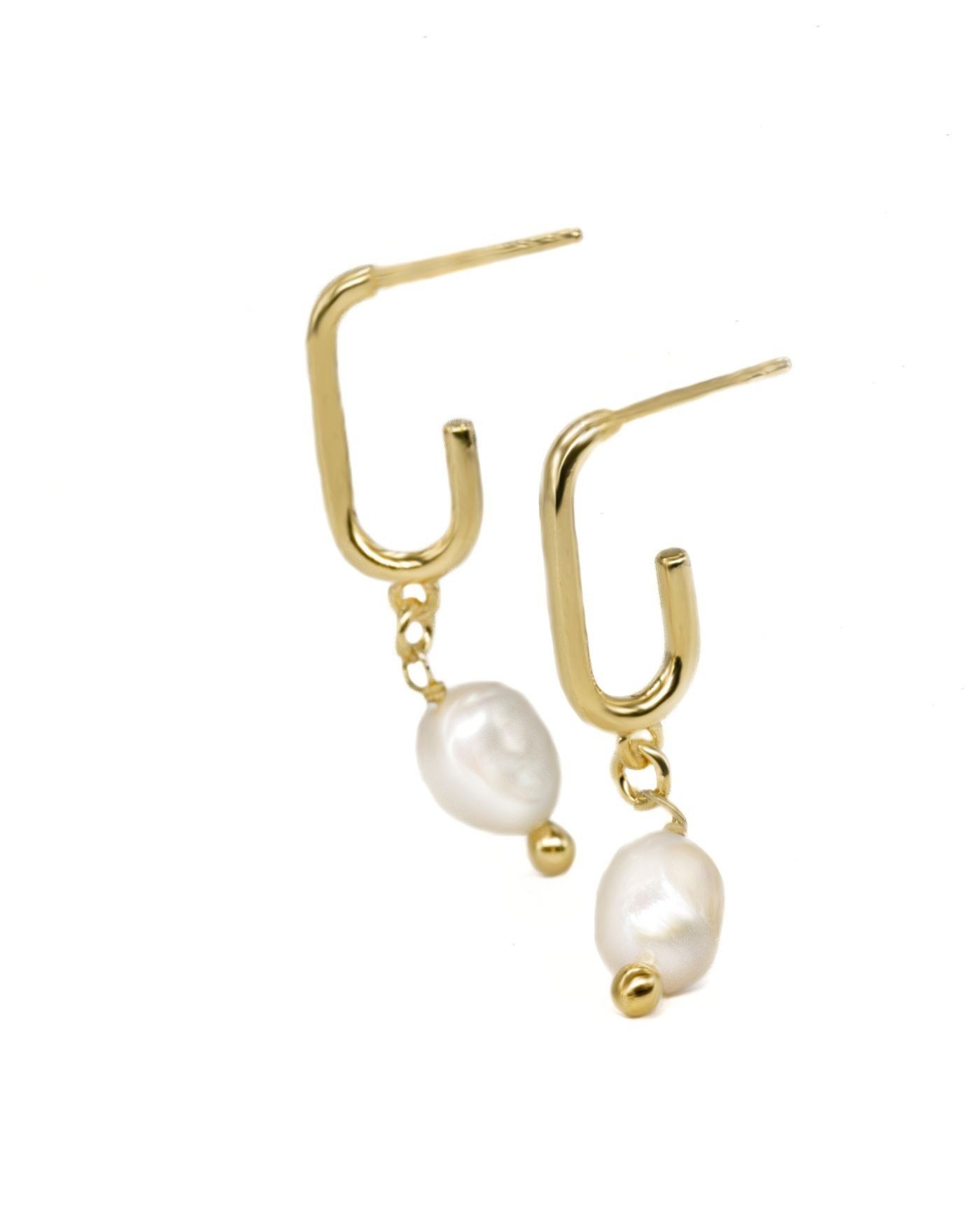 Gold-gilded pendant earrings with natural fresh water pearls  - 2