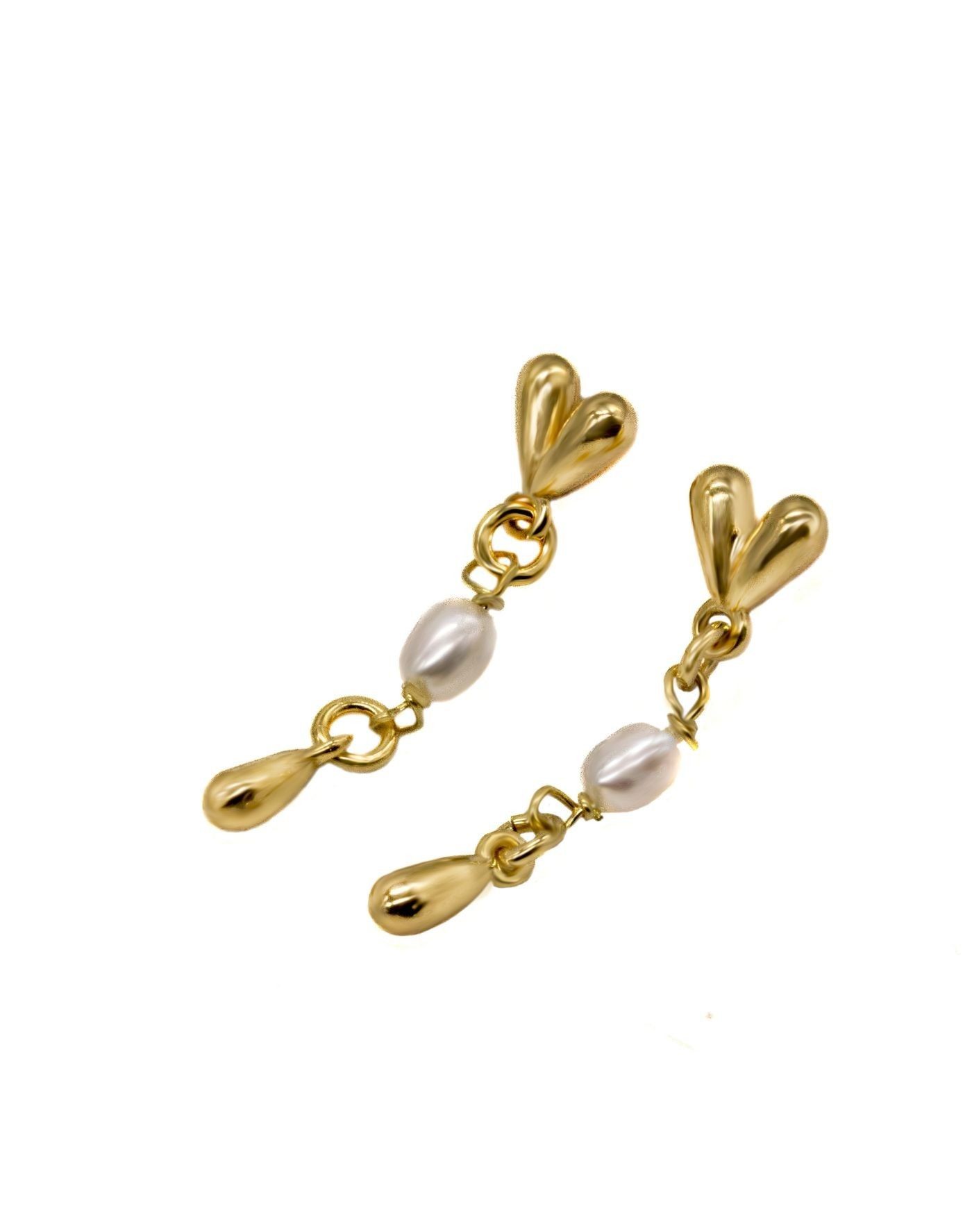 Hanging earrings with gilded teardrops and natural pearls Fresh Water  - 2