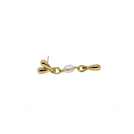 Hanging earrings with gilded teardrops and natural pearls Fresh Water  - 3