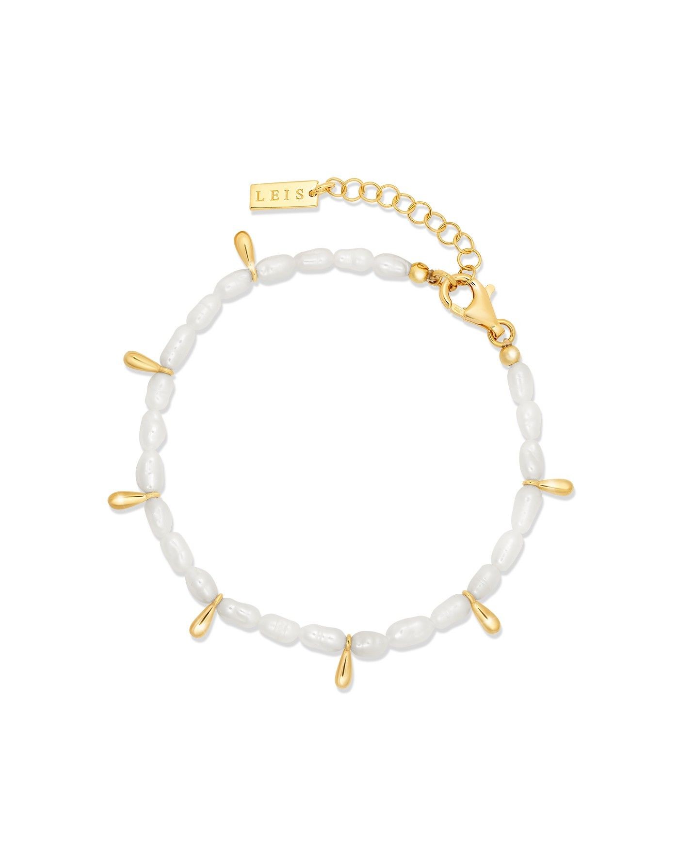 Bracciale di perle naturali Fresh Water con gocce dorate  - 2