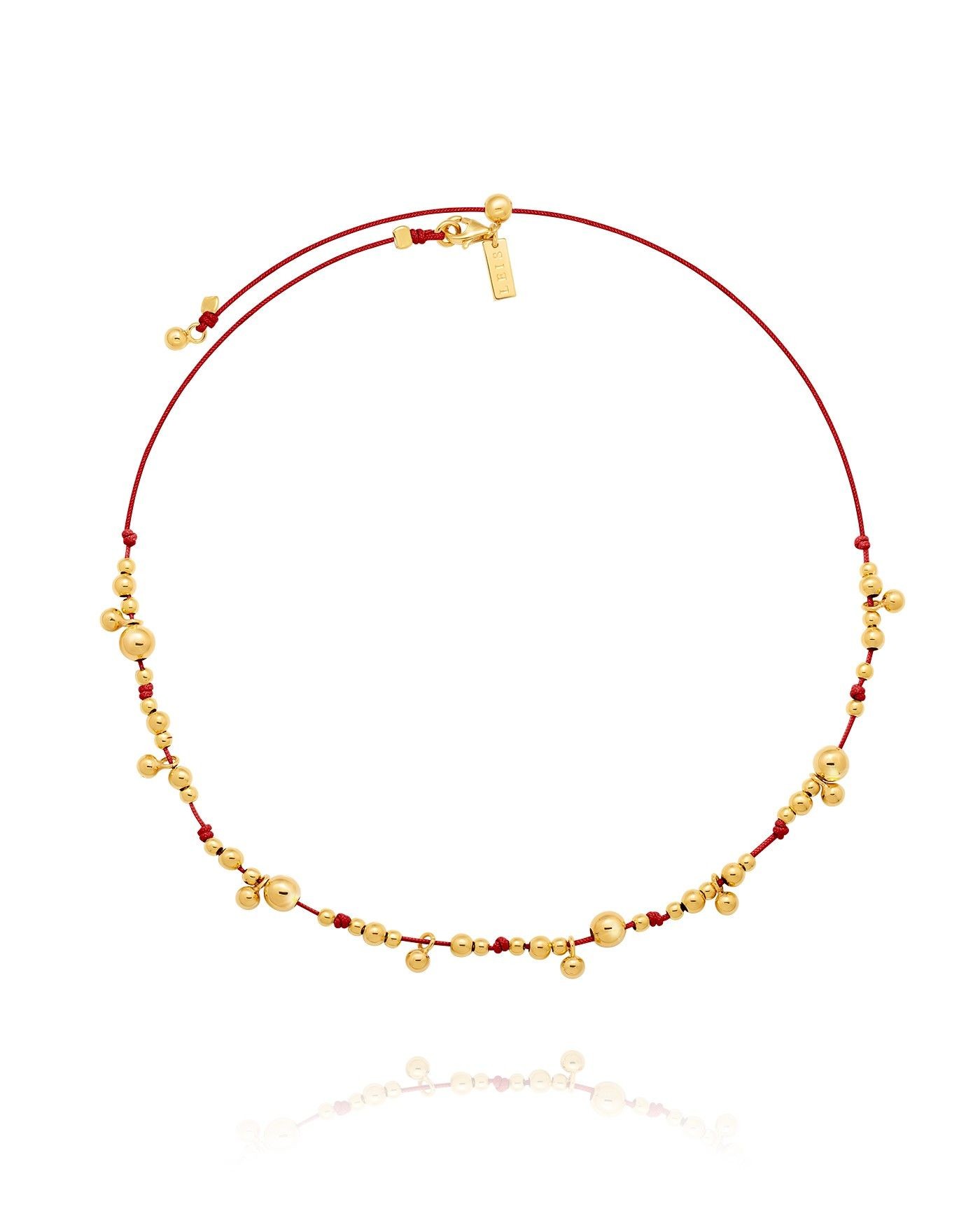 Necklace on red cord with gold-gilded beads  - 2