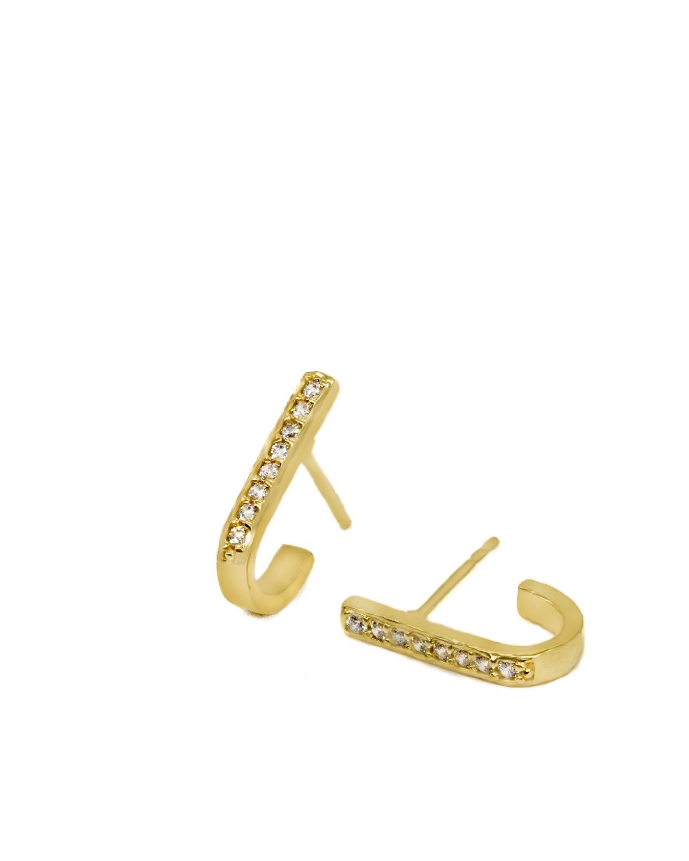 Gold-gilded earrings with white zircons  - 2