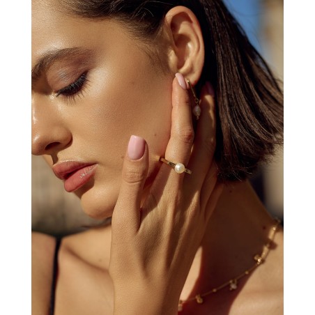 Gold-gilded ring with natural cultured pearl Fresh Water  - 1