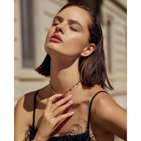 Necklace on red cord with gold-gilded beads  - 1