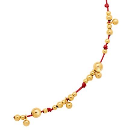Necklace on red cord with gold-gilded beads  - 3