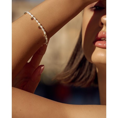 Bransoletka z naturalnych pereł Fresh Water z pozłacanymi łezkami  - 4