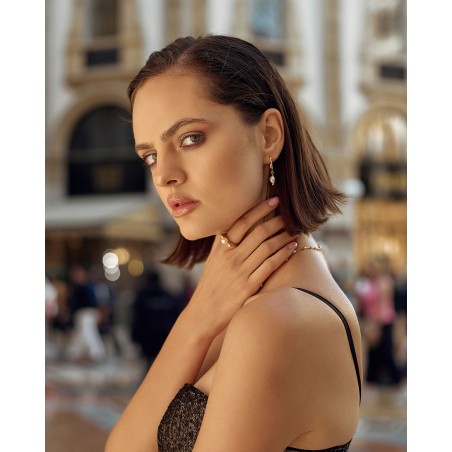 Pozłacane wiszące kolczyki z naturalnymi perłami fresh water  - 1