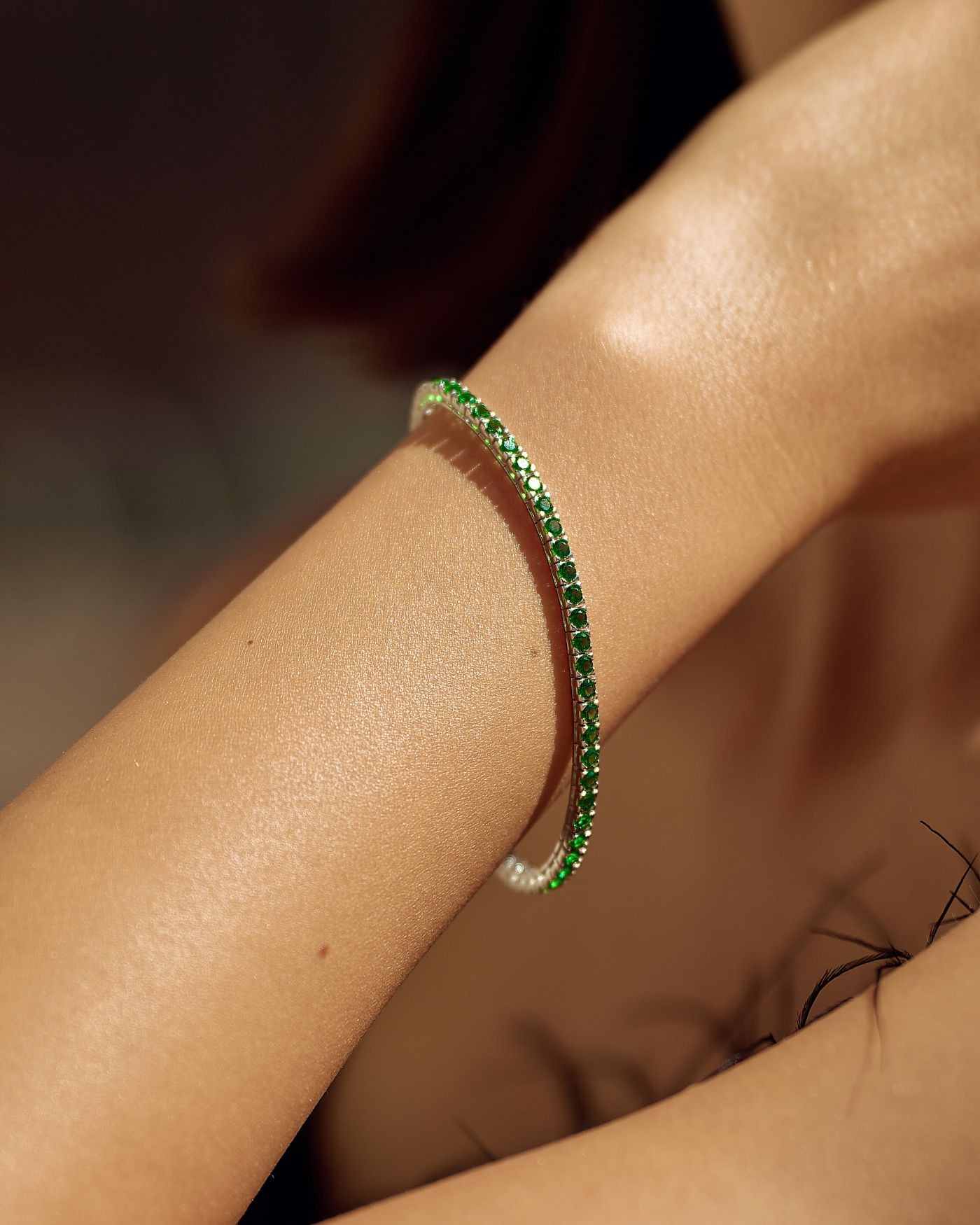 Srebrna rodowana bransoletka Tennis z zielonymi cyrkoniami  - 4