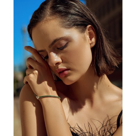 Srebrna rodowana bransoletka Tennis z zielonymi cyrkoniami  - 1