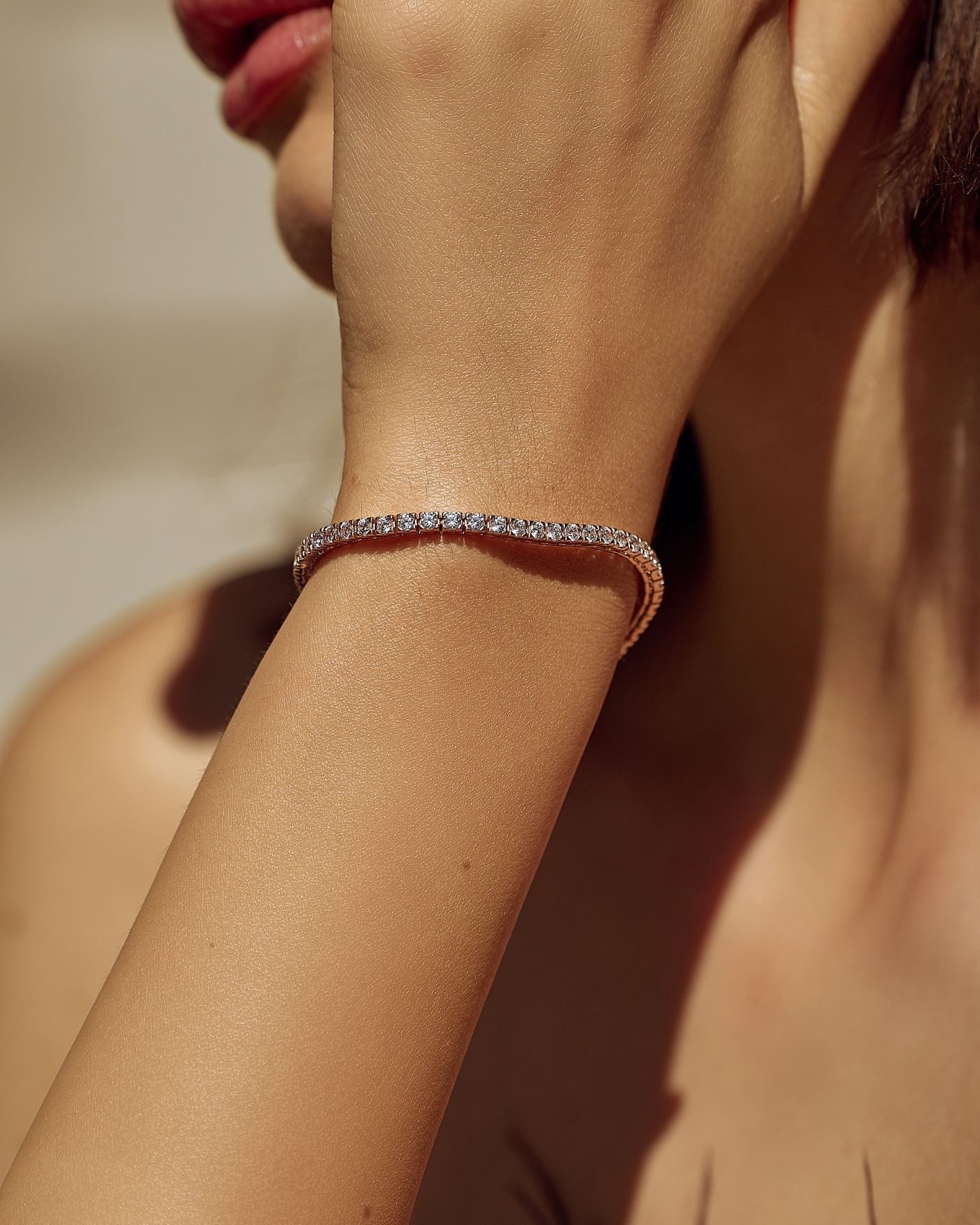 Rose vergoldetes Tennisarmband mit weißen Zirkonen D.2,75mm  - 4