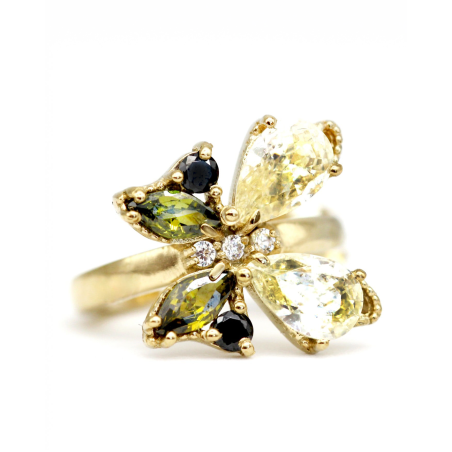 Mini Hoop Schmetterlingsohrringe Farfalla mit Schwarzen und Olivin Zirkonia  - 2