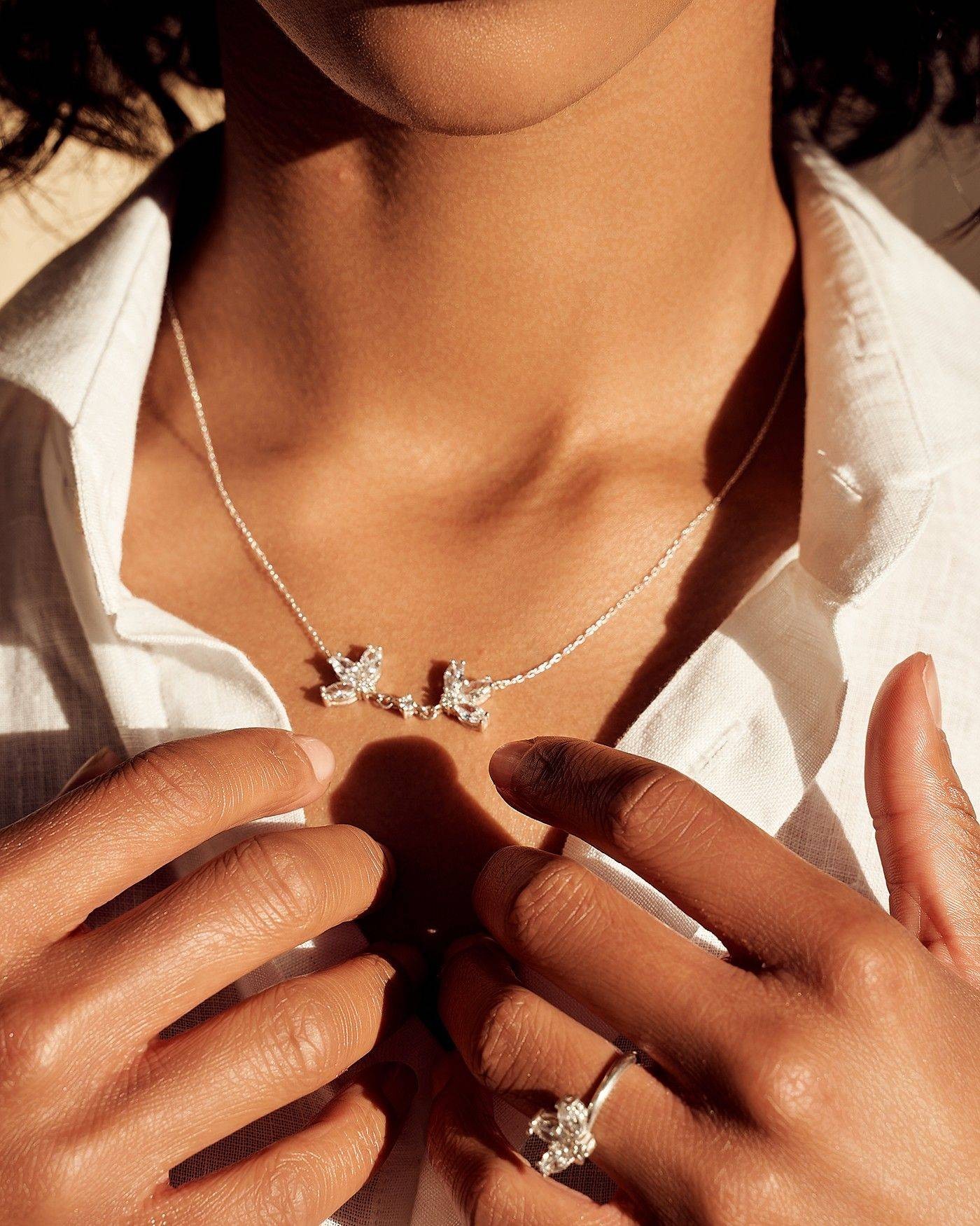 Blume Halskette Fiore mit weißen Zirkonia  - 4