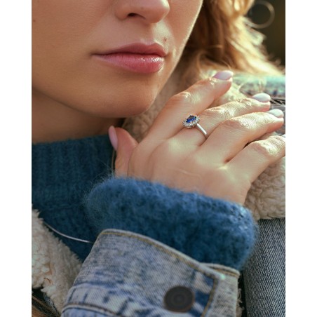 Anello Kate in argento sterling rodiato con zirconi di colore zaffiro  - 1