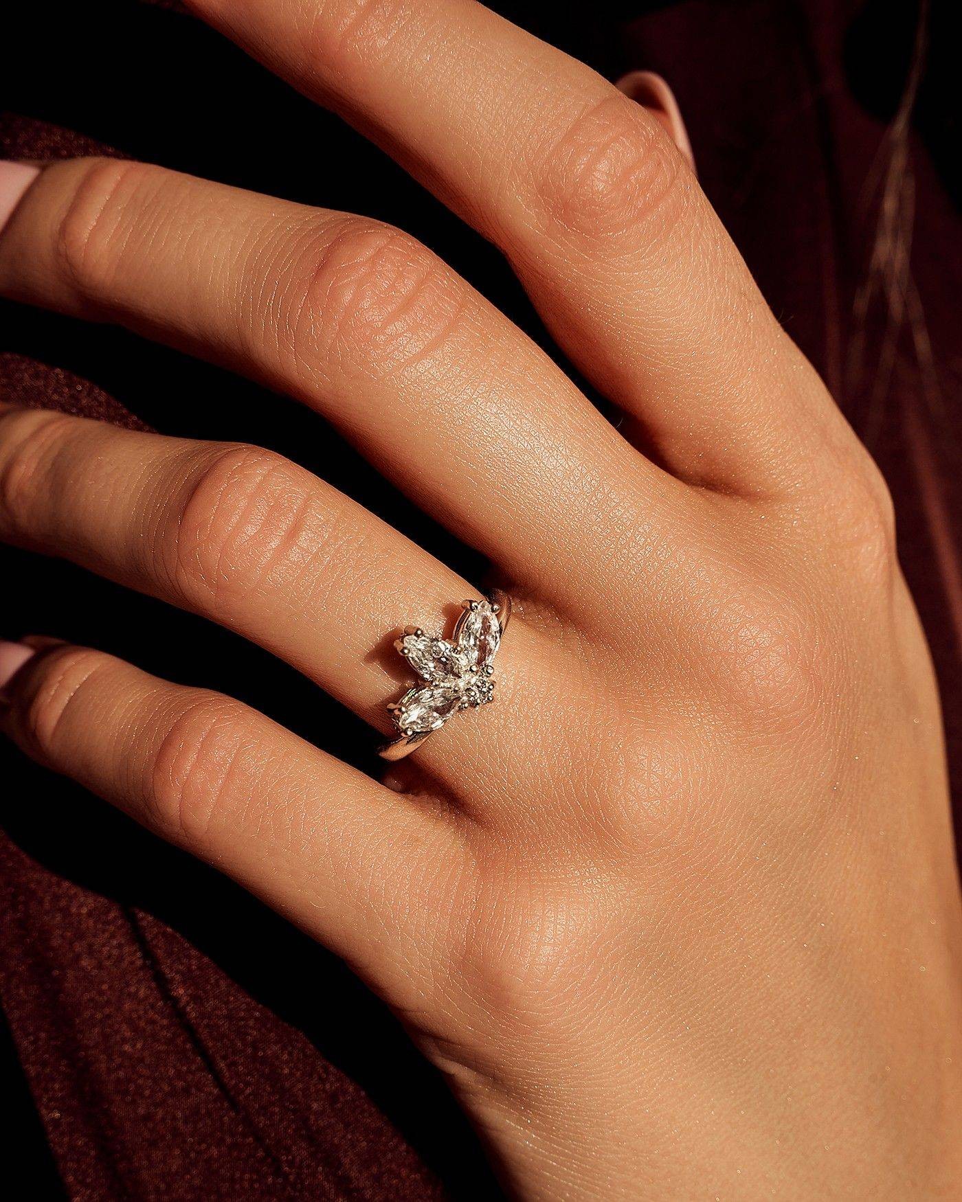 Blume Ring Fiore mit weißen Zirkonia  - 1