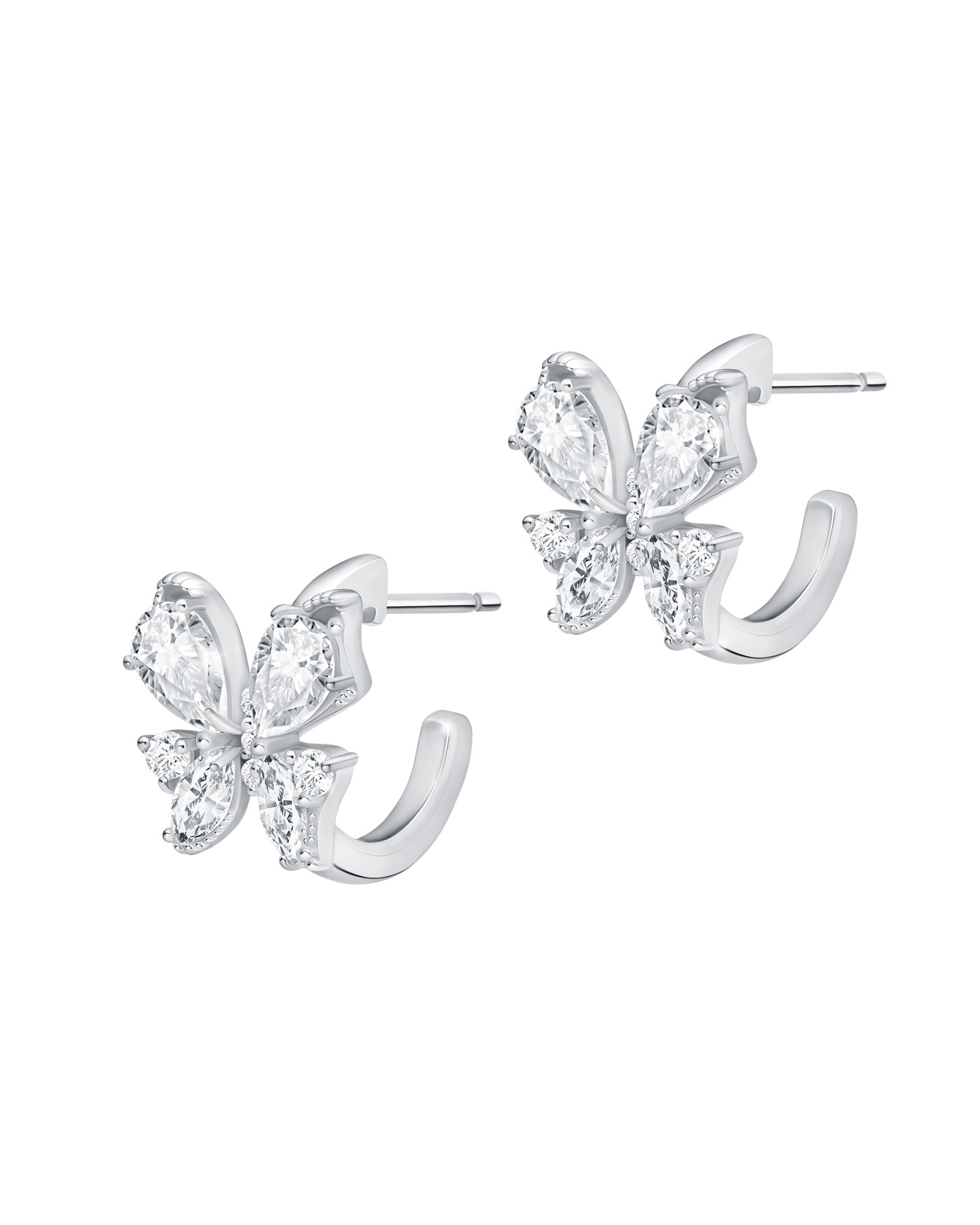 Farfalla Mini Hoop Butterfly Earrings with white zircons  - 2