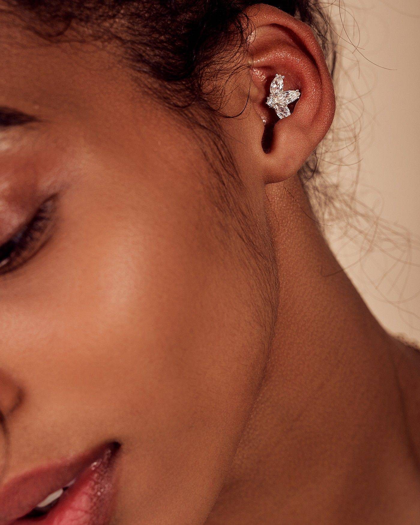 Flower Earrings Fiore with white zircons  - 1