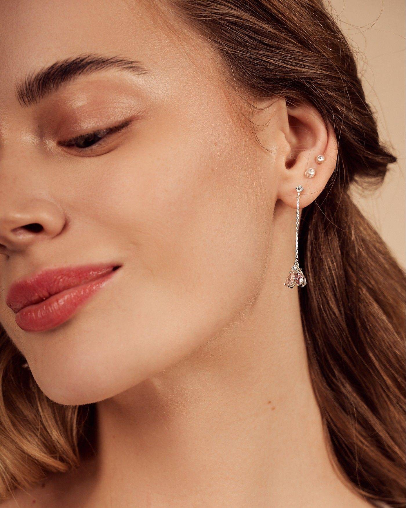 Orecchini pendenti Fiore con Rhodolite e Zaffiro  - 1