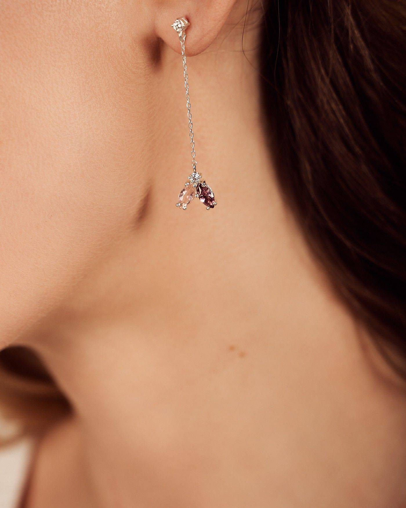 Flower Pendant Earrings Fiore with Rhodolite and Sapphire  - 4