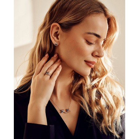 Blume Ohrringe Fiore mit Rhodolith und Saphir  - 4