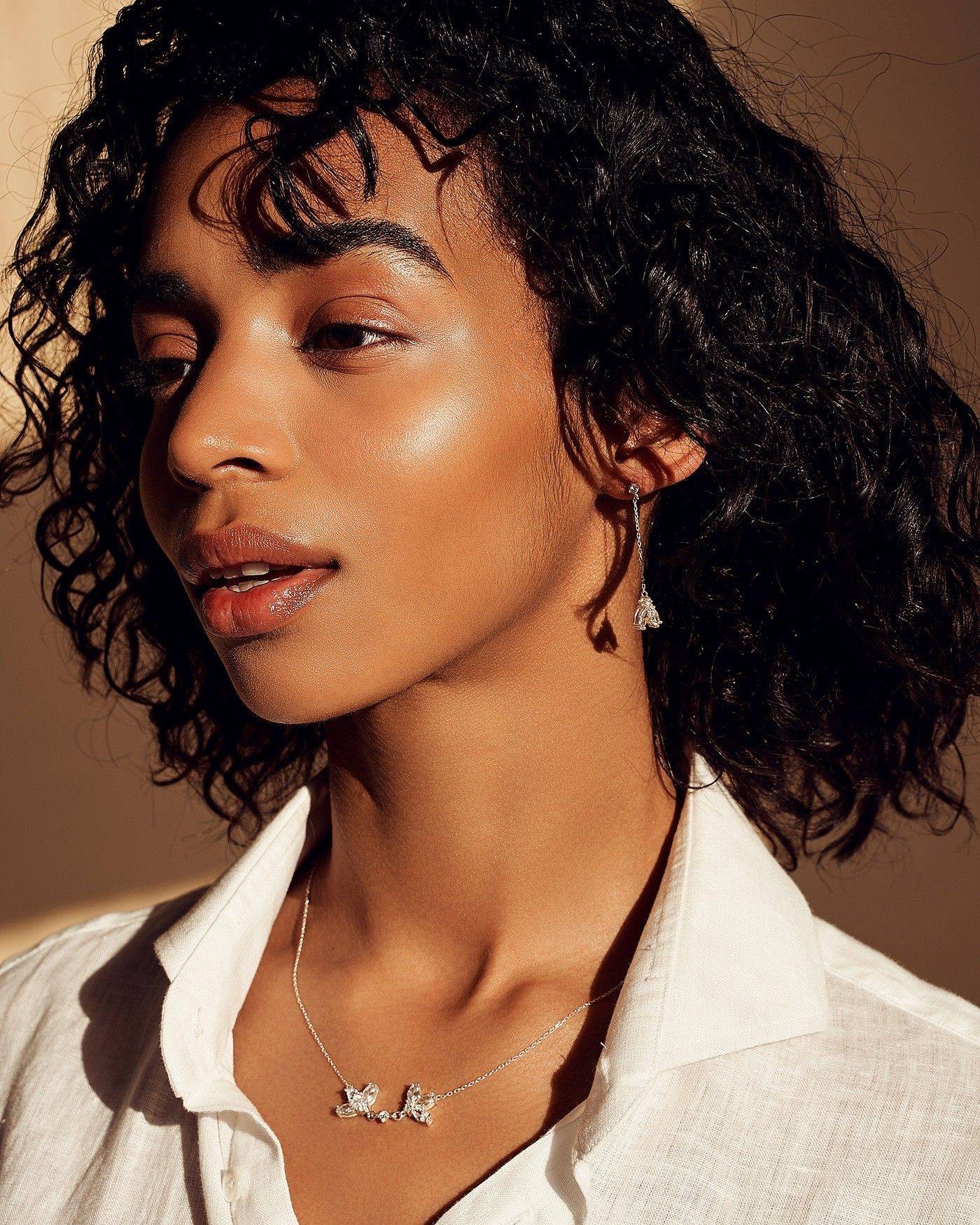 Flower Pendant earrings Fiore with white zircons  - 1