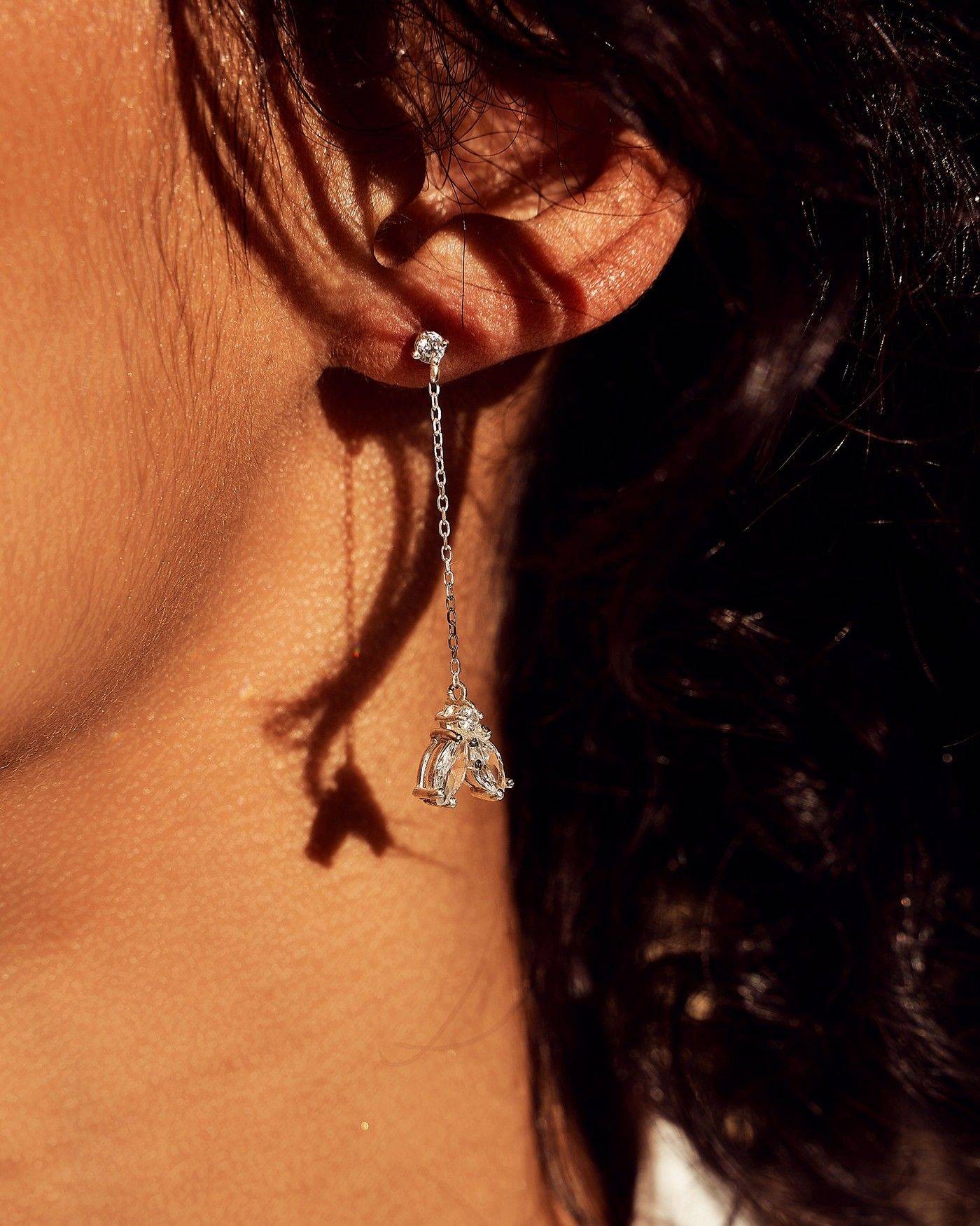 Flower Pendant earrings Fiore with white zircons  - 4