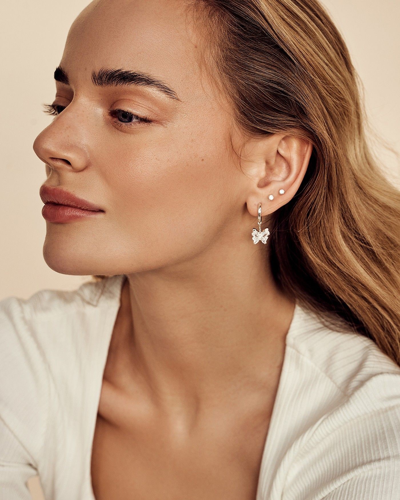 Pendant Butterfly Earrings Farfalla with white zircons  - 4