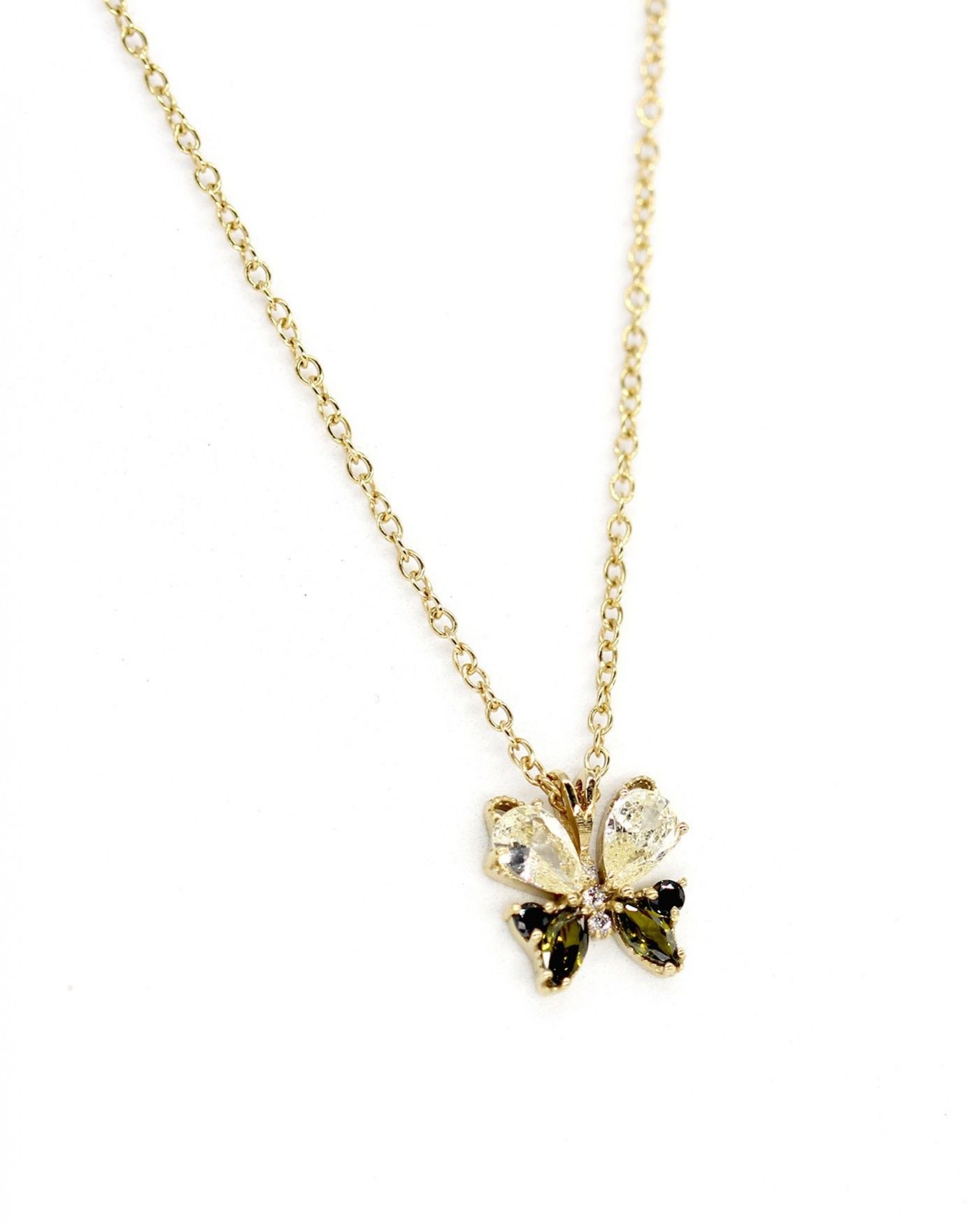 Farfalla Butterfly necklace with black and olivine zircons  - 3