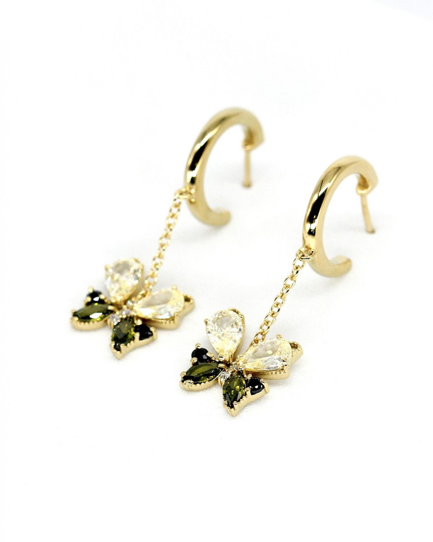 Schmetterlingsohrringe mit Anhänger Farfalla mit Schwarzen und Olivin Zirkonia  - 2