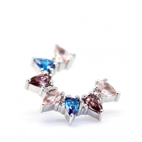 Flower Plumeria Earrings with Rhodolite and Sapphire  - 2