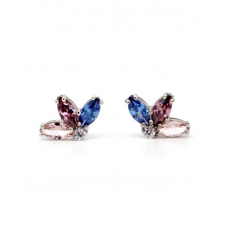 Flower Earrings Fiore with Rhodolite and Sapphire  - 2