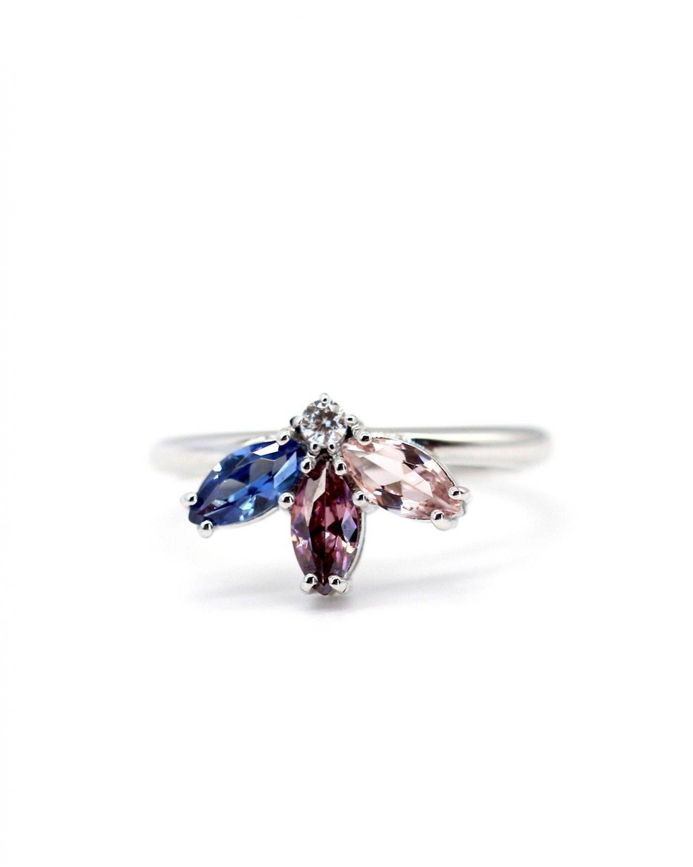 Blume Ring Fiore mit Rhodolith und Saphir  - 3