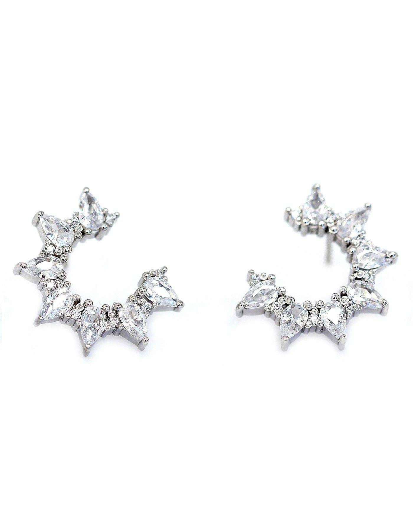 Plumeria Flower Earrings with white Zircons  - 3