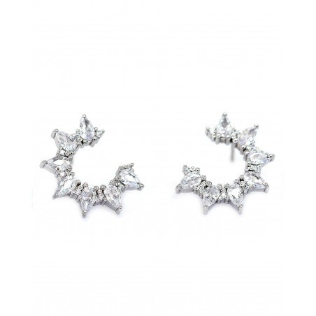 Plumeria Flower Earrings with white Zircons  - 3