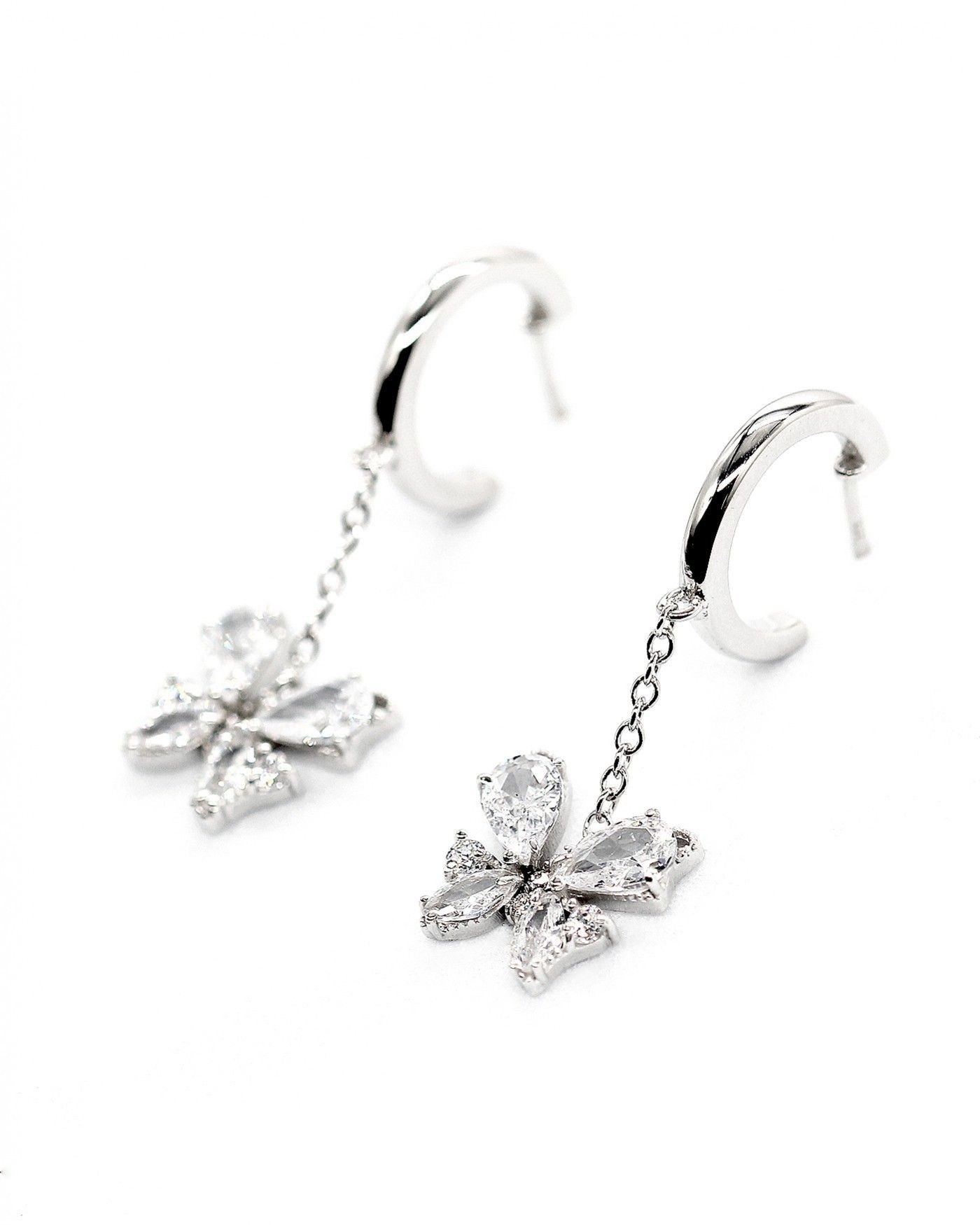 Schmetterlingsohrringe mit Anhänger Farfalla mit weißen Zirkonia  - 2